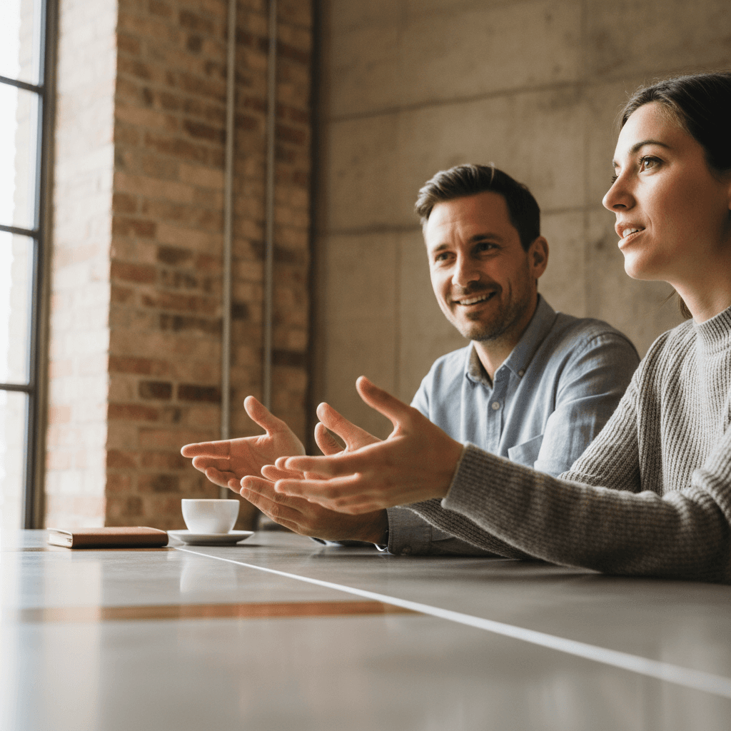 Insurance broker explaining coverage options to a couple at a kitchen table